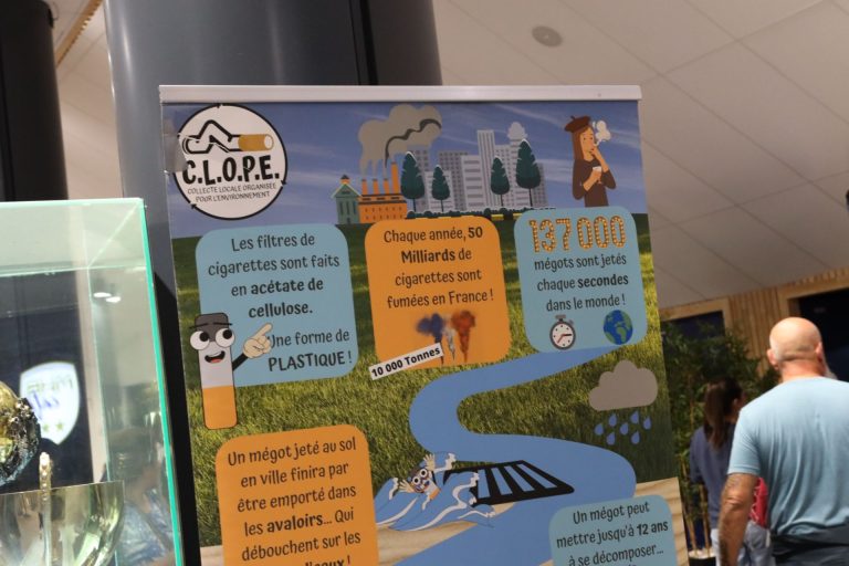 Affiche sur l'impact environnemental des mégots de cigarettes.
