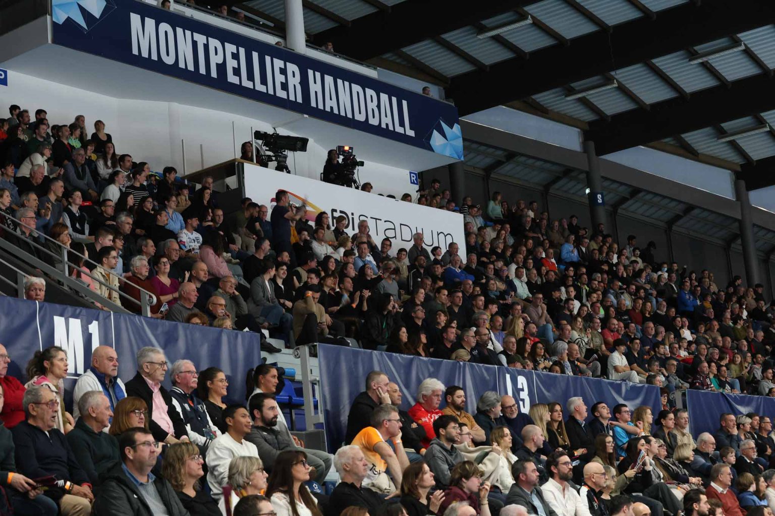 Public lors d'un match de handball à Montpellier.