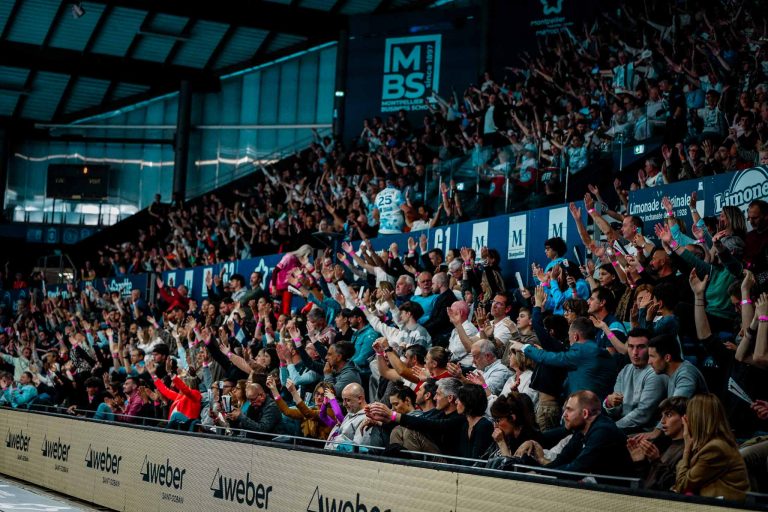 Public enthousiaste lors d'un match de handball.