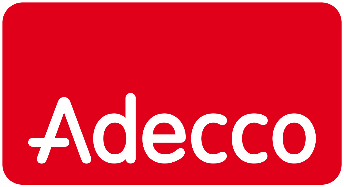 Logo d'entreprise Adecco sur fond rouge.