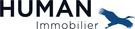 Logo de Human Immobilier avec un oiseau bleu.